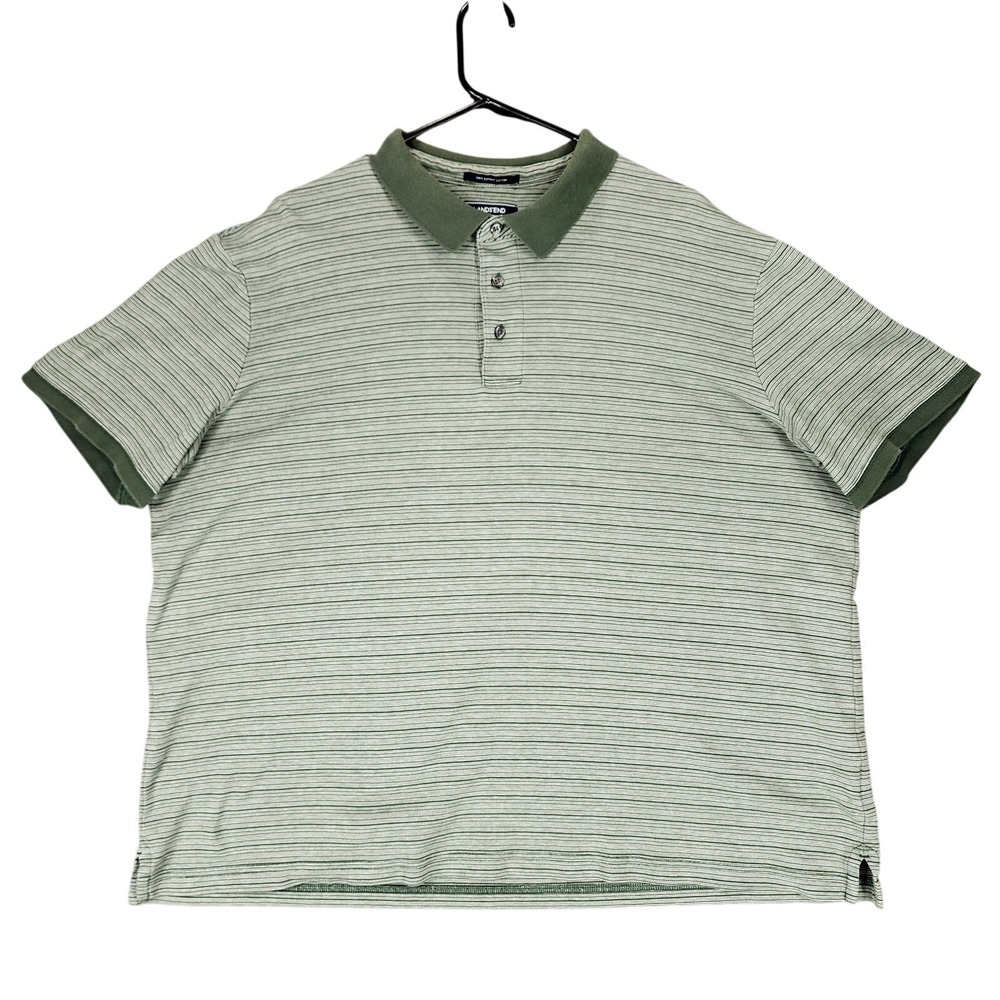 Lands End Pima Polo Shirt XL Men‎ Supima Cotton Stripe Olive Green Peru Comfort